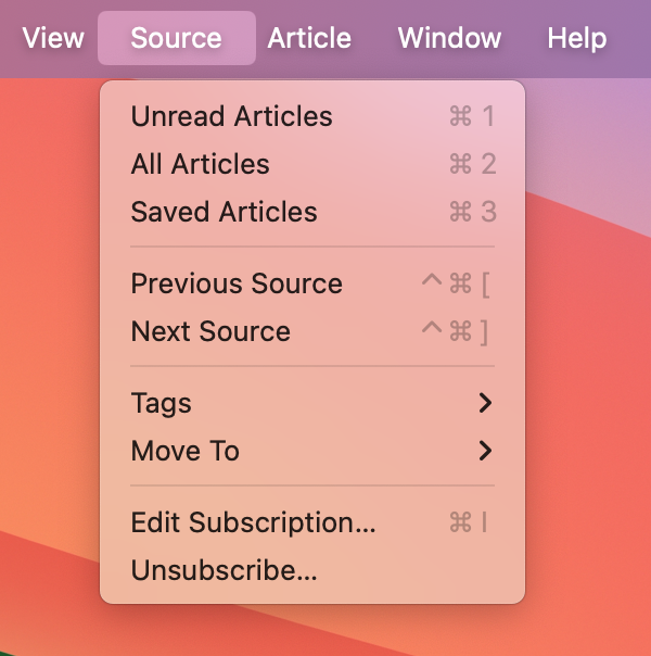 Screenshot of Source menu