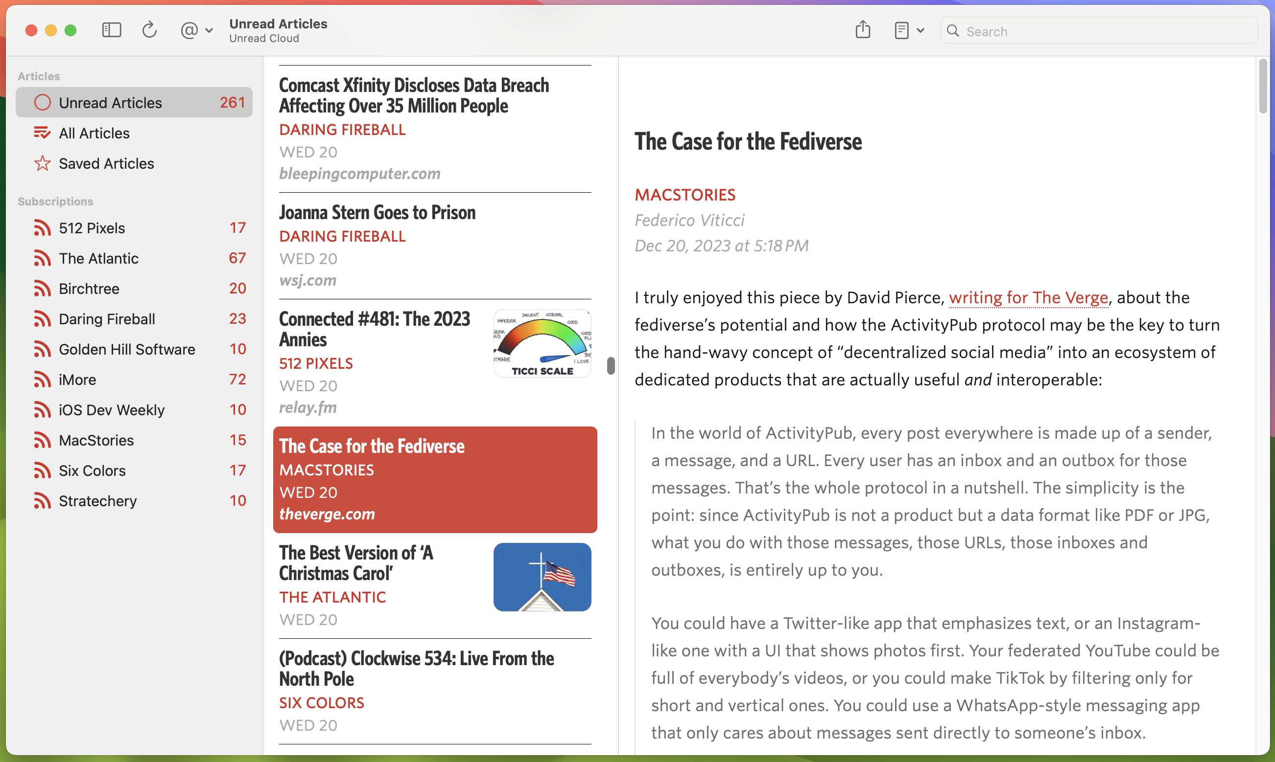 Screenshot of Viewer Window in Unread for macOS